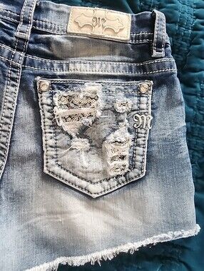 Miss Me Denim Shorts with Sequin Pocket Size 26